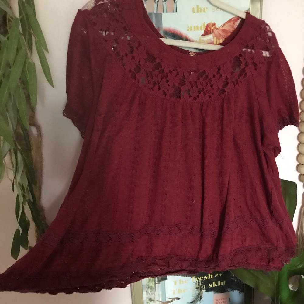 Maroon lace free people top